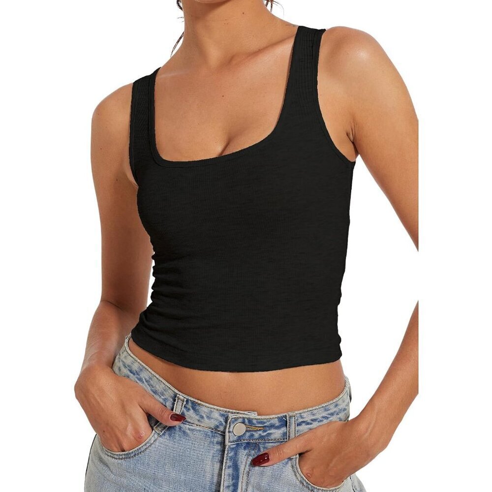 Women's Ribbed Crop Tank Top Cotton Spandex Viscose Sleeveless Summer